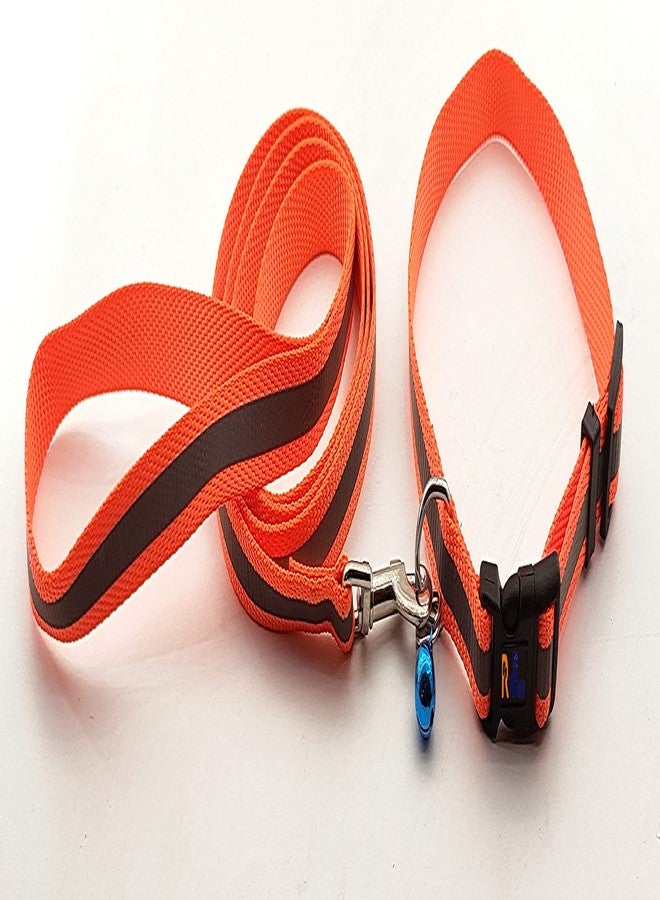 Pups&Pets Reflective Nylon Neck Belt and Leash with Bell Set Ideal for All Small Breed Dogs and Puppies - Orange - Image 3